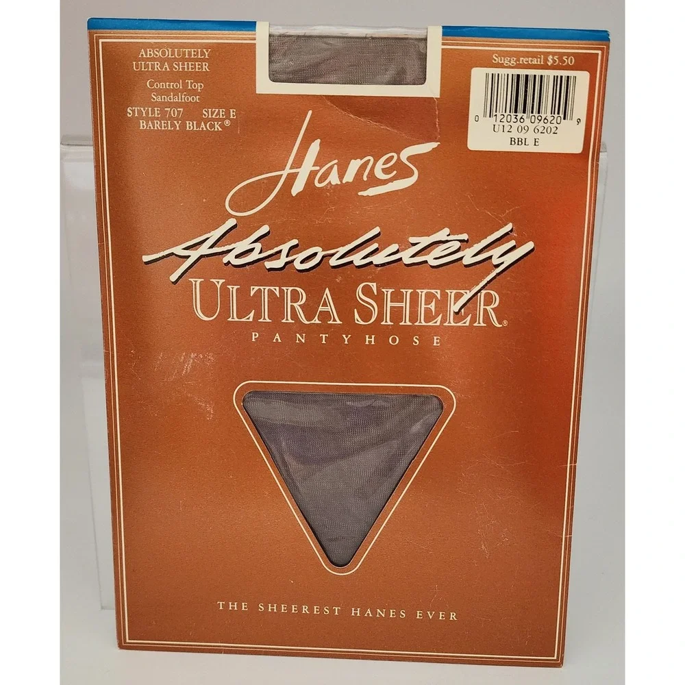 Hanes Absolutely Ultra Sheer Pantyhose Size E Barely Black NEW Control Top 707